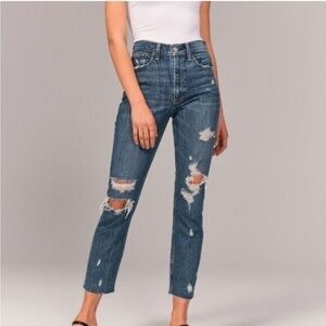 Abercrombie & Finch The Mom Highrise Distressed Blue Jeans